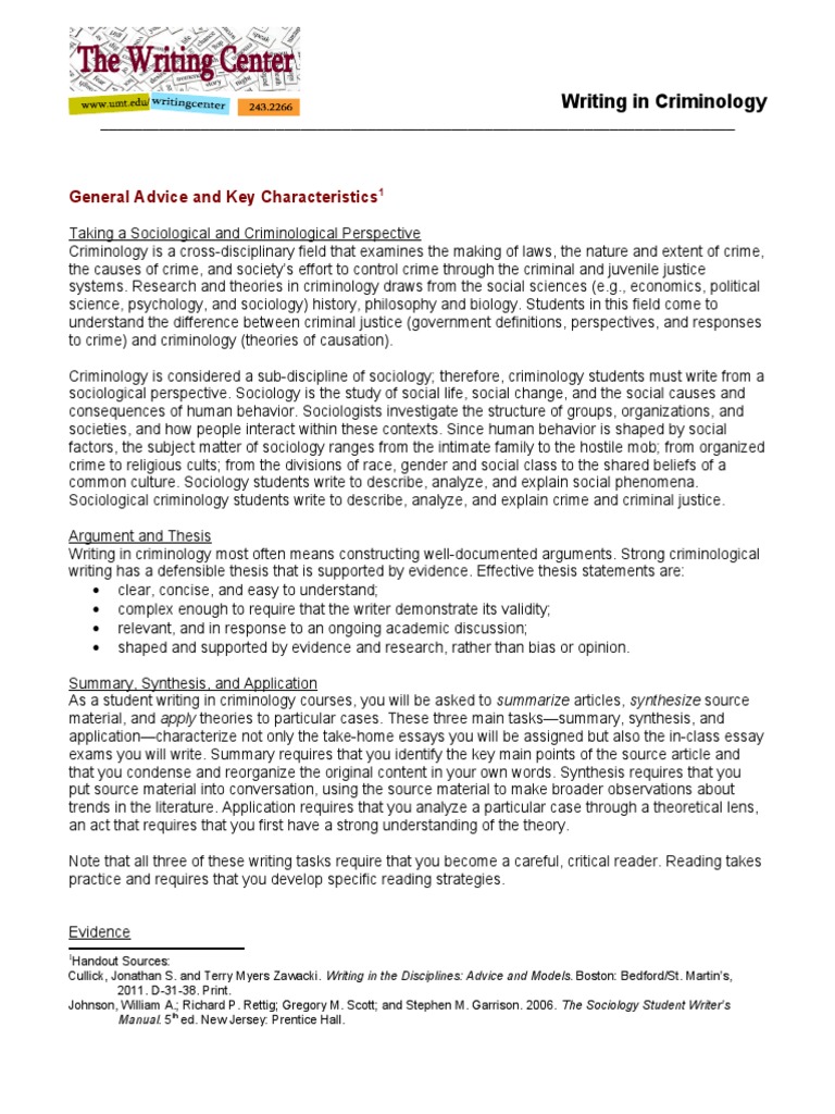General Advice and Key Characteristics: Writing in Criminology | PDF ...