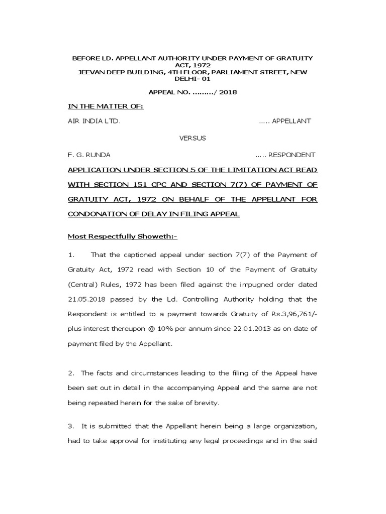 Application For Condonation of Delay Runda With Supporting Affidavit