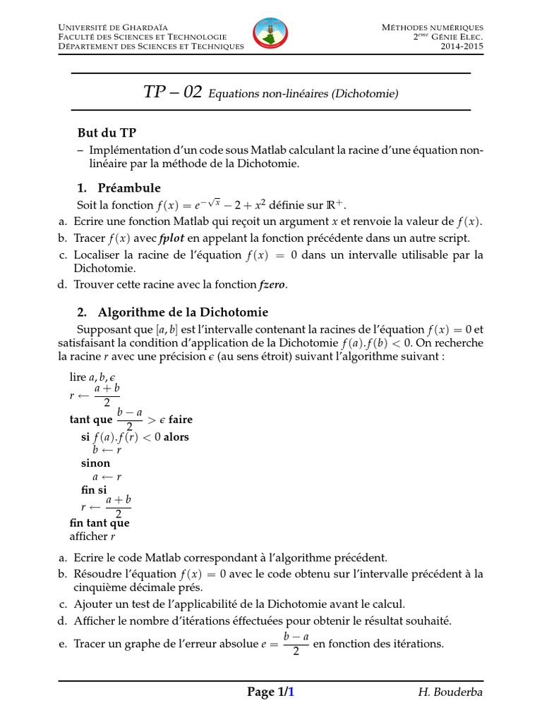 Méthode de Dichotomie en Matlab | PDF | Ordinateurs | Technologie et ...