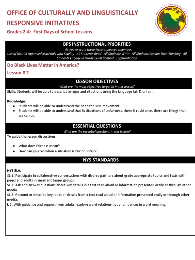 BLM Lesson Plans for Grades 2-4 | PDF | Shooting Of Tamir Rice | Black ...