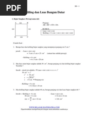 Soal Matematika Kls 3 Sd Tentang Mengukur Luas Dan Keliling