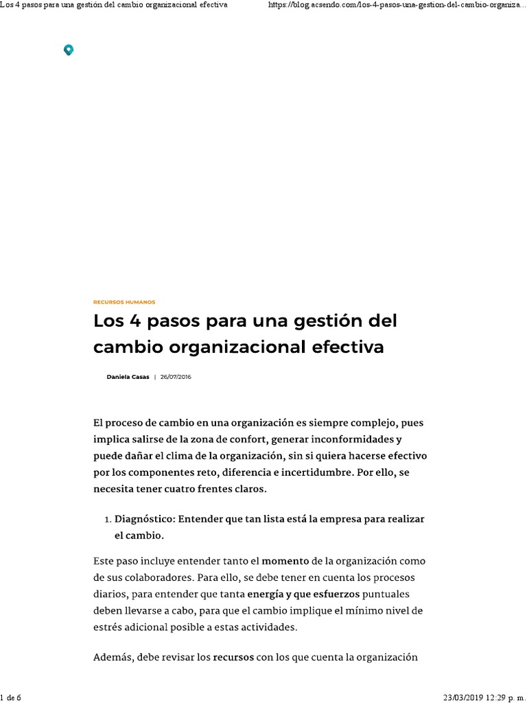 Los 4 Pasos para Una Gestión Del Cambio Organizacional Efectiva PDF ...