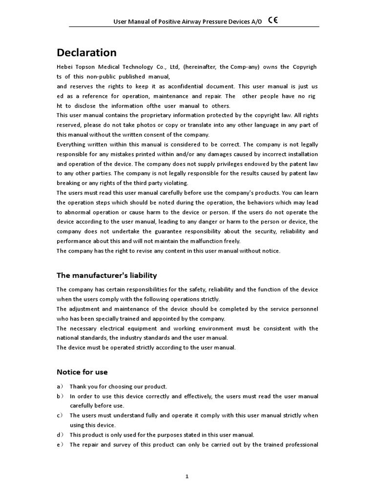 User Manual - SoundSleep CPAP & BPAP - TopsonMed | PDF | Medical ...