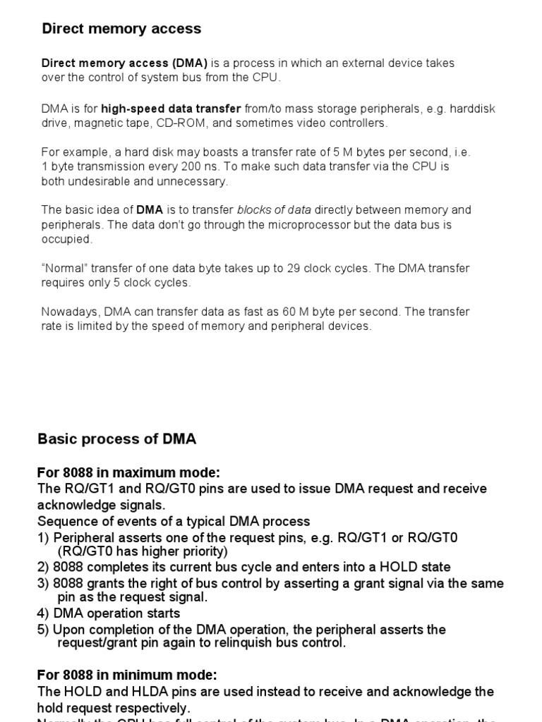 Direct Memory Access: Direct Memory Access (DMA) Is A Process in Which ...