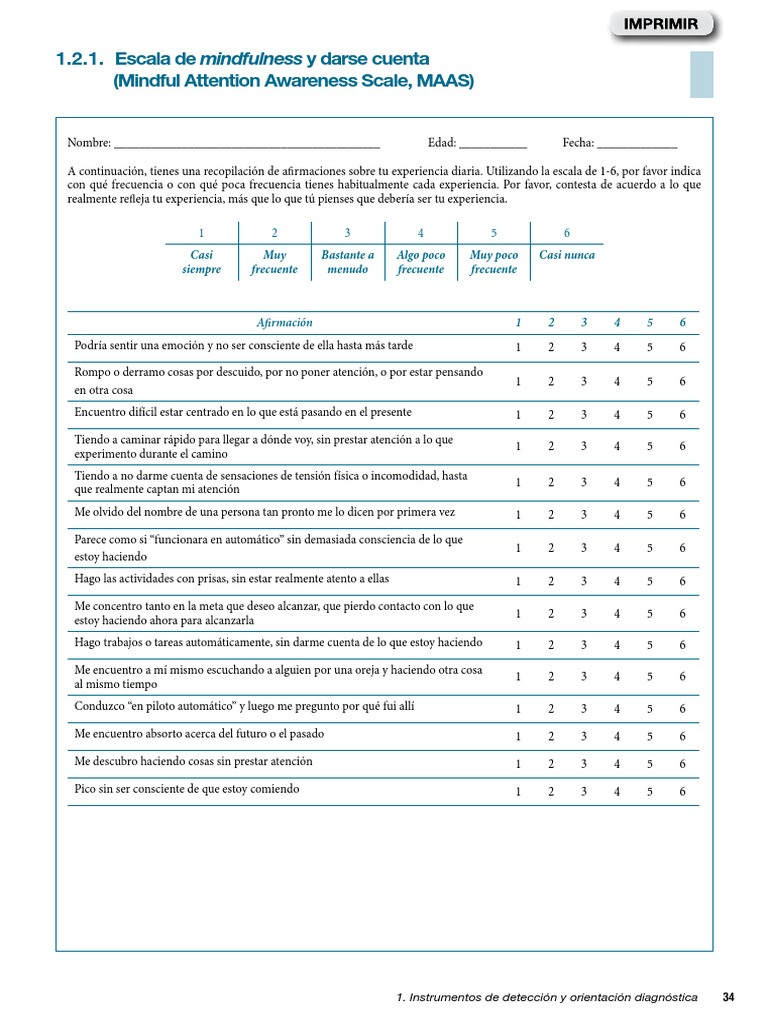Escala MAAS: Evaluación de Mindfulness | PDF | Relaciones personales ...