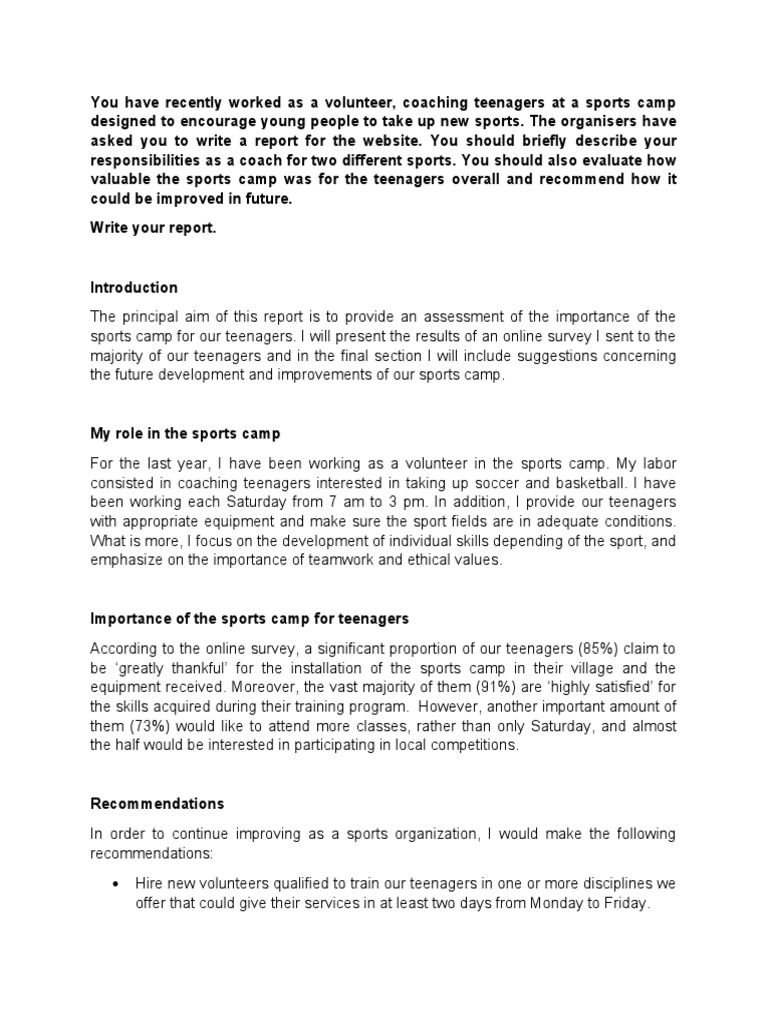 Coaching Report for Sports Camp Evaluation | PDF | Volunteering ...
