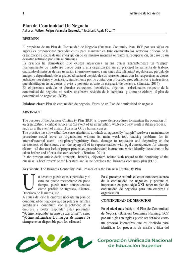Plantilla para Plan de Continuidad de Negocio | PDF | Riesgo ...