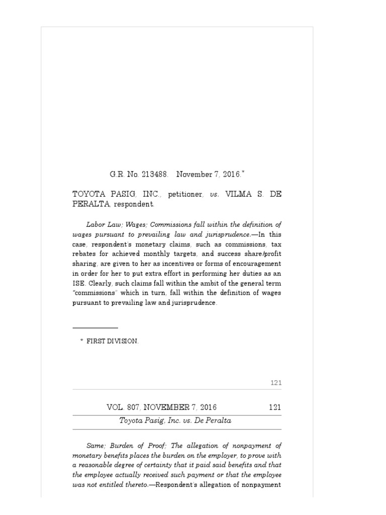 Toyota Pasig V de Peralta PDF Wage Employment