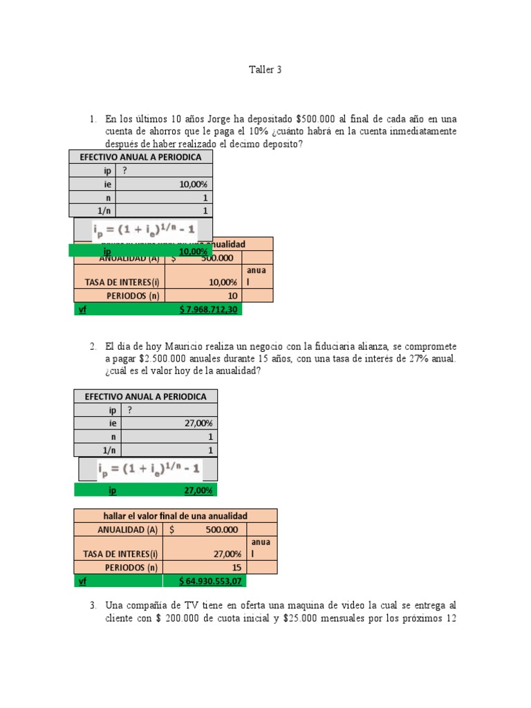 Taller 3aaa | PDF | Tasas de interés | Interés