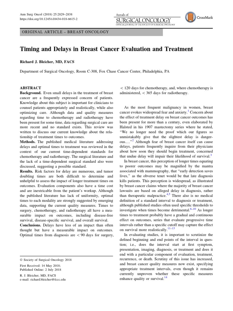 Impact of Delays in Breast Cancer Treatment | PDF | Breast Cancer ...