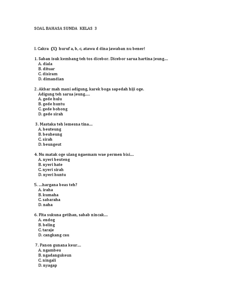 Soal Bahasa Sunda Kelas 3