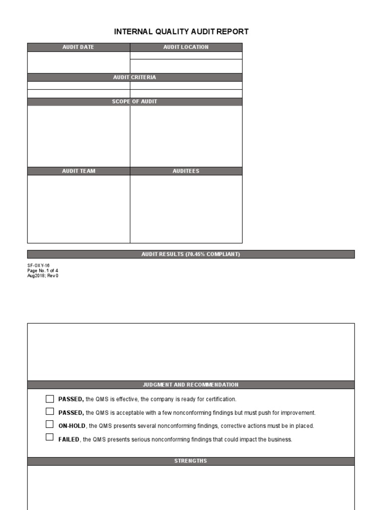 Internal Quality Audit Summary Report | PDF | Business