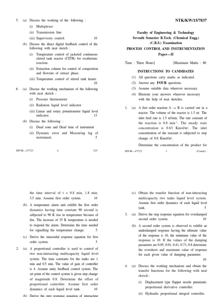 Process Control & Instrumentation Exam Guide | PDF | Chemical Reactor ...