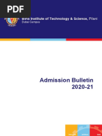 Admission Bulletin 2020-21: Birla Institute of Technology & Science, Pilani