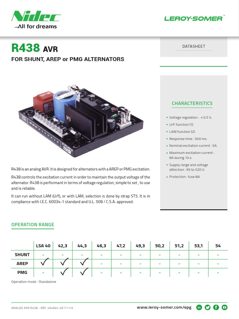 For Shunt, Arep or PMG Alternators Characteristics PDF Electronic