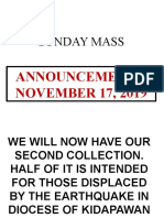 Sunday Mass: Announcements NOVEMBER 17, 2019