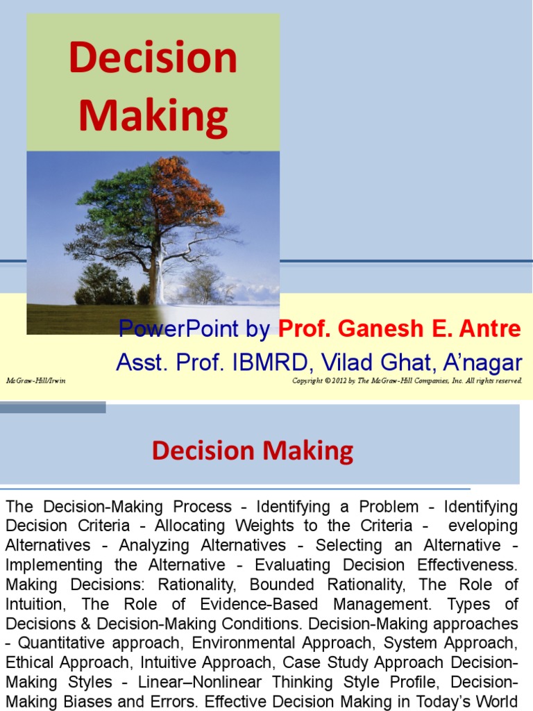 Decision Making: Powerpoint by Asst. Prof. Ibmrd, Vilad Ghat, A'Nagar ...