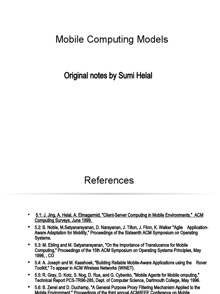 Mobile Computing Models: Original Notes by Sumi Helal | PDF