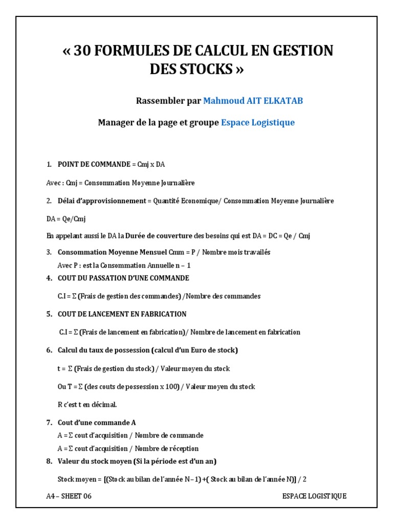 30 Formules de Gestion des Stocks | PDF | Inventaire | Échecs