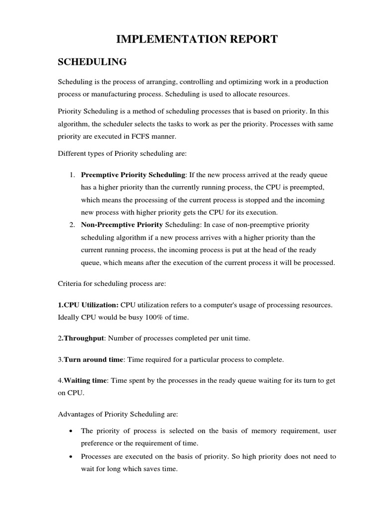 Priority Scheduling Implementation Report | PDF | Scheduling (Computing ...