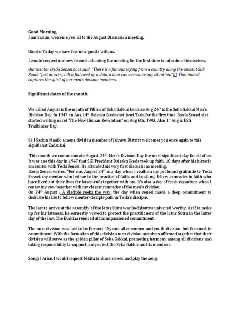 Bsg Emcee Script For Aug 2020 Mahayana