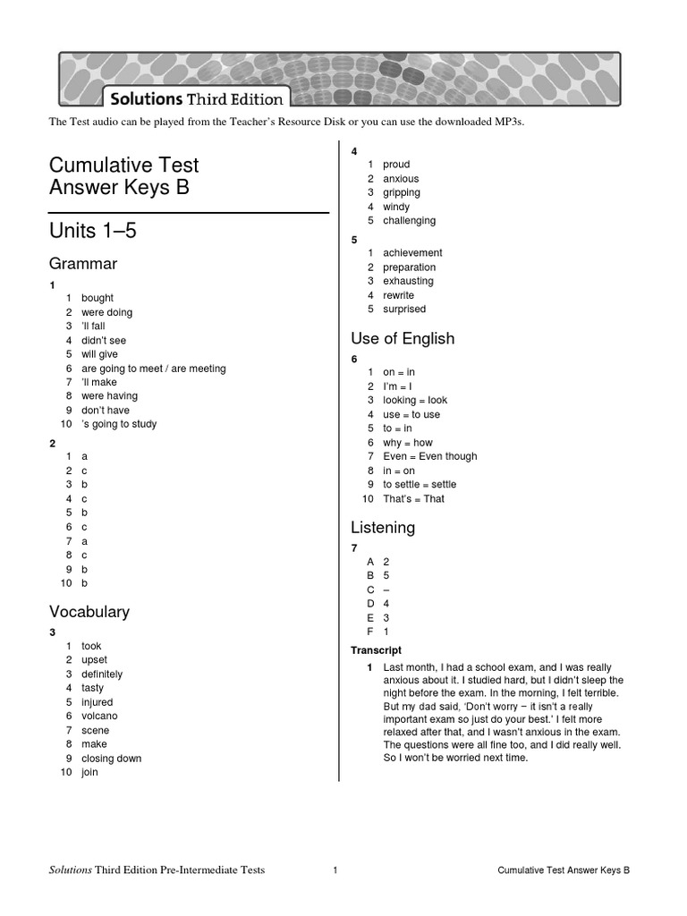 Cumulative Test Answer Keys B Units 1-5: Grammar | PDF | Invention