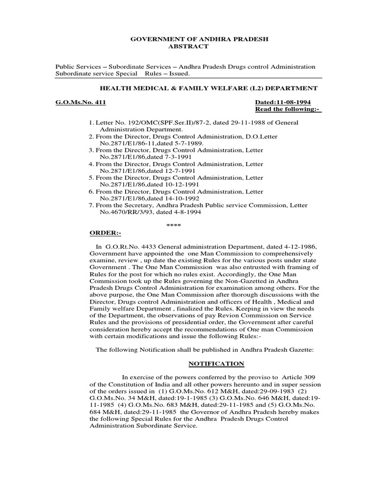 A.P. Drugs Control Administration Subordinate Service Rules | PDF ...