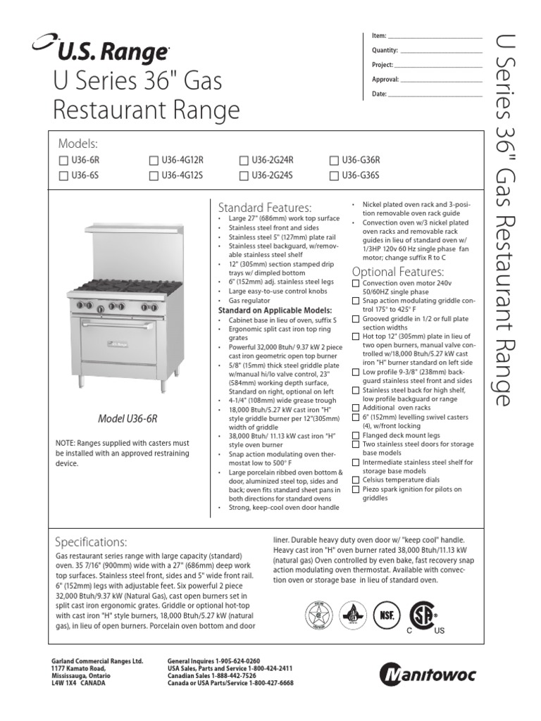 US Range U SERIES RANGE U36 PDF Home Appliance Manufactured Goods