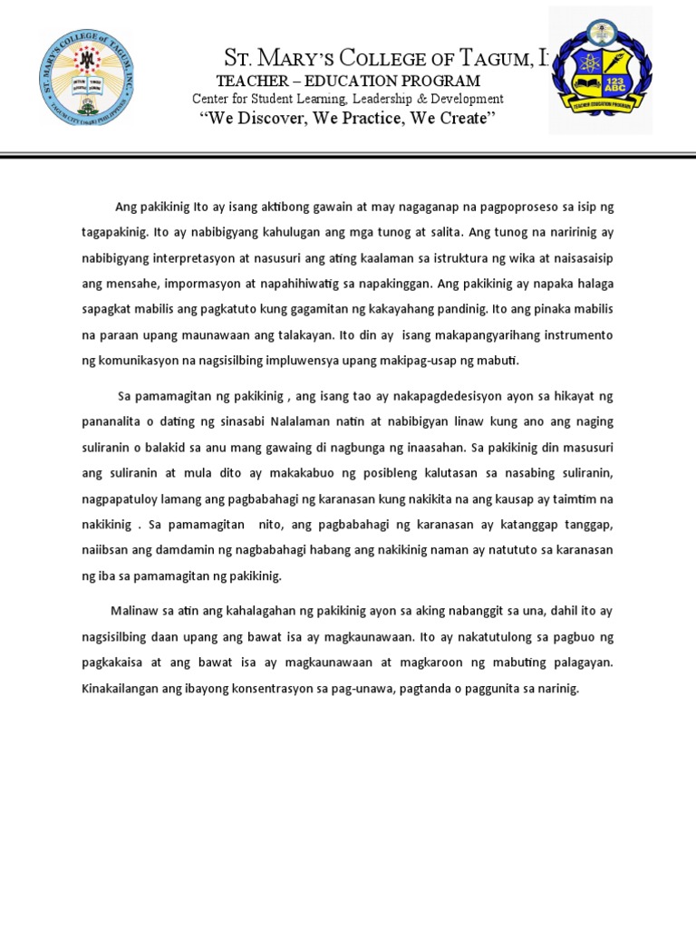 Repleksyon Sa Pakikinig | PDF