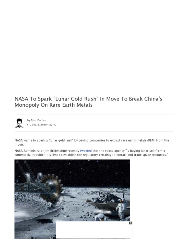 NASA To Spark Lunar Gold Rush in Move To Break China's Monopoly On