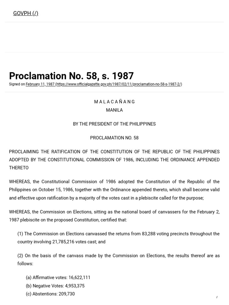 7.2 Proclamation No. 58, S. 1987 - Official Gazette of The Republic of ...