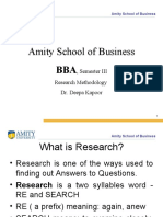 Amity School of Business:, Semester III Research Methodology Dr. Deepa Kapoor