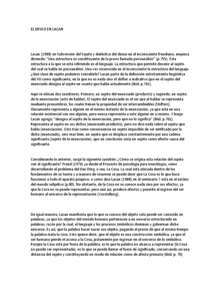 El deseo según Lacan: estructura y significado | PDF | Jacques Lacan ...
