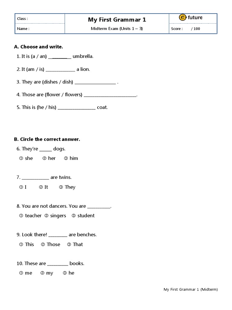 My First Grammar 1 Exam Papers | PDF | Language Arts & Discipline