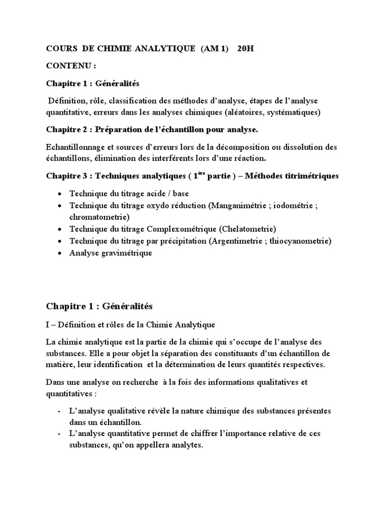 Cours de Chimie Analytique L2 PDF | PDF | Chimie analytique ...
