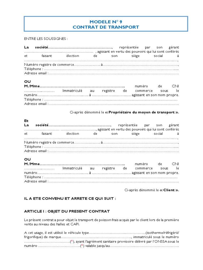 Contrat Transport PDF | PDF | Transport | Business
