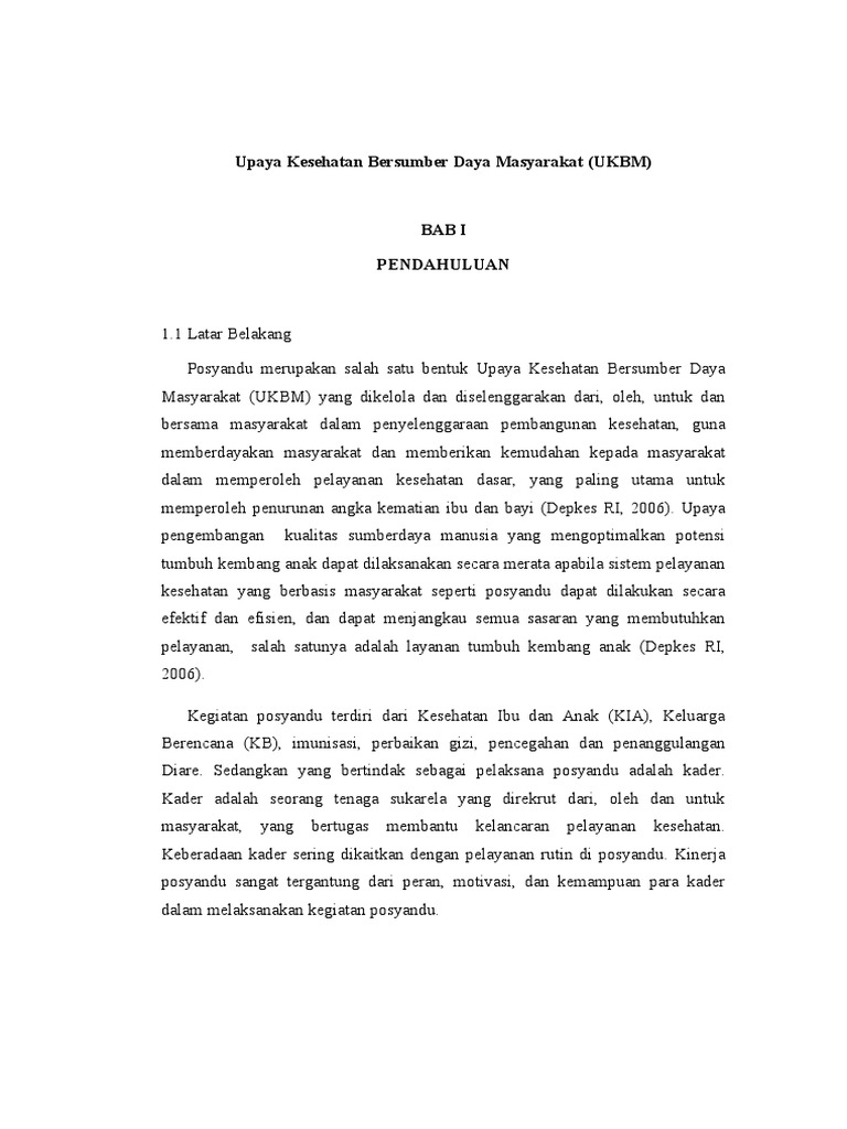 Upaya Kesehatan Bersumber Daya Masyarakat (UKBM) | PDF
