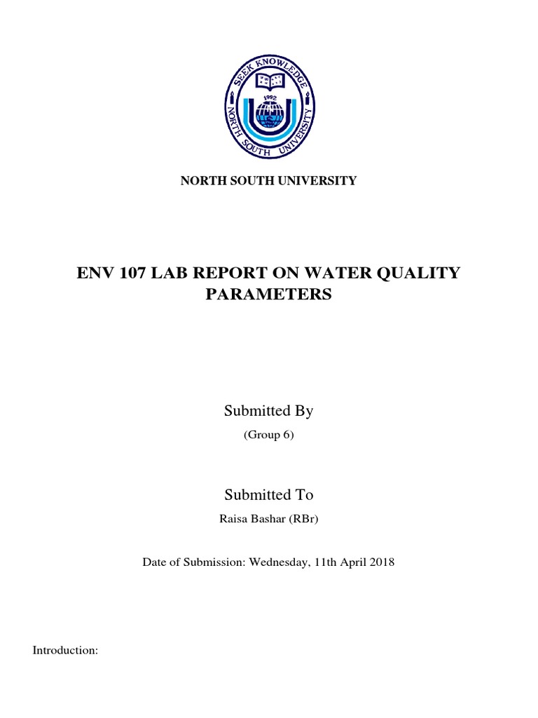 ENV 107 Lab Report On Water Quality Parameters by Group 6 | PDF | Water ...