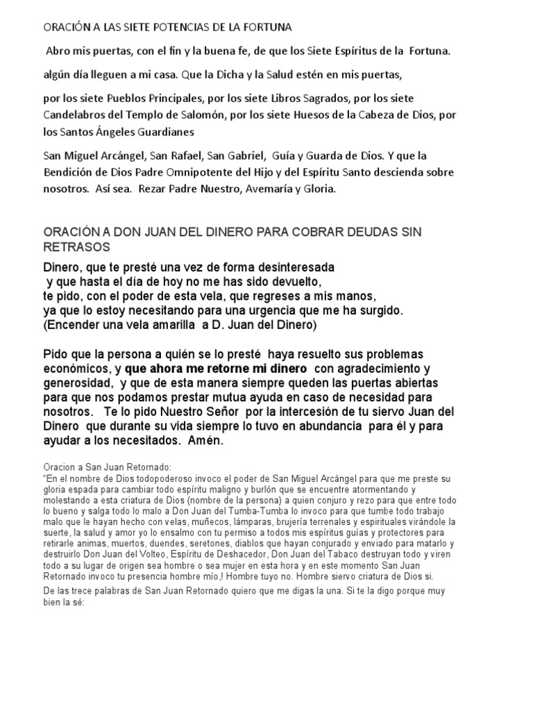 Oración A Las Siete Potencias de La Fortuna | PDF | Oración ...