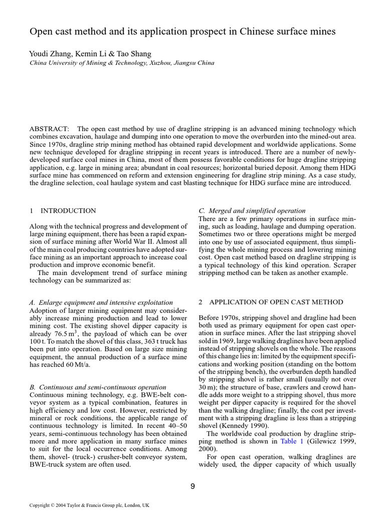 Open Cast Method and Its Application Prospect in Chinese Surface Mines ...
