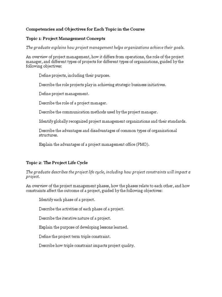 Competencies and Objectives | PDF | Project Management | Scheduling ...