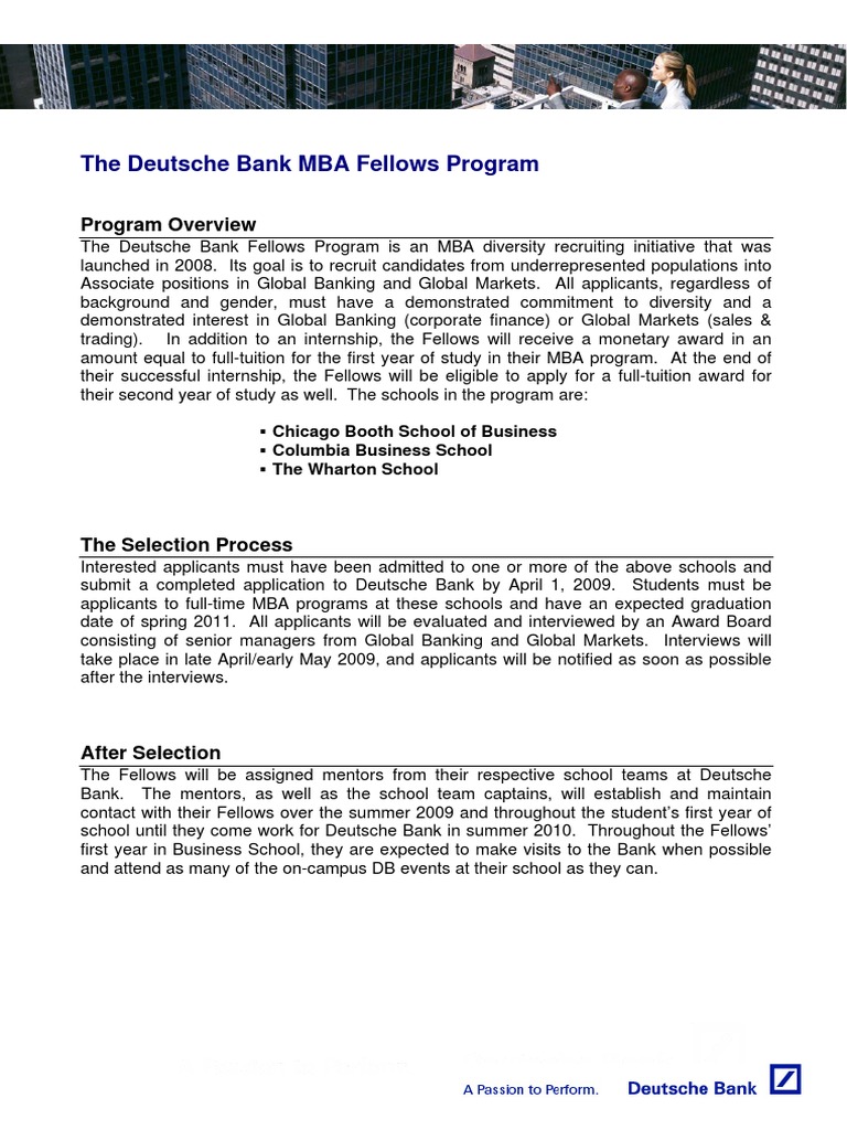 Deutsche Bank's MBA Fellows Program A Diversity Recruiting Initiative