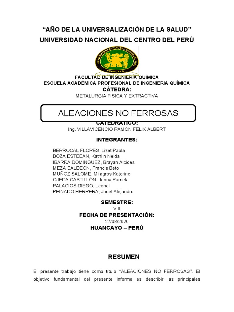 Aleaciones No Ferrosas: Propiedades y Aplicaciones | PDF | Latón | Bronce