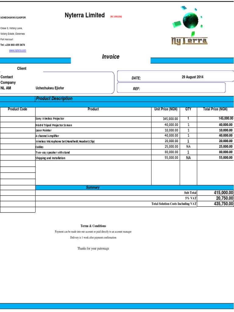 Invoice for Audio-Visual Equipment | PDF | Electronics