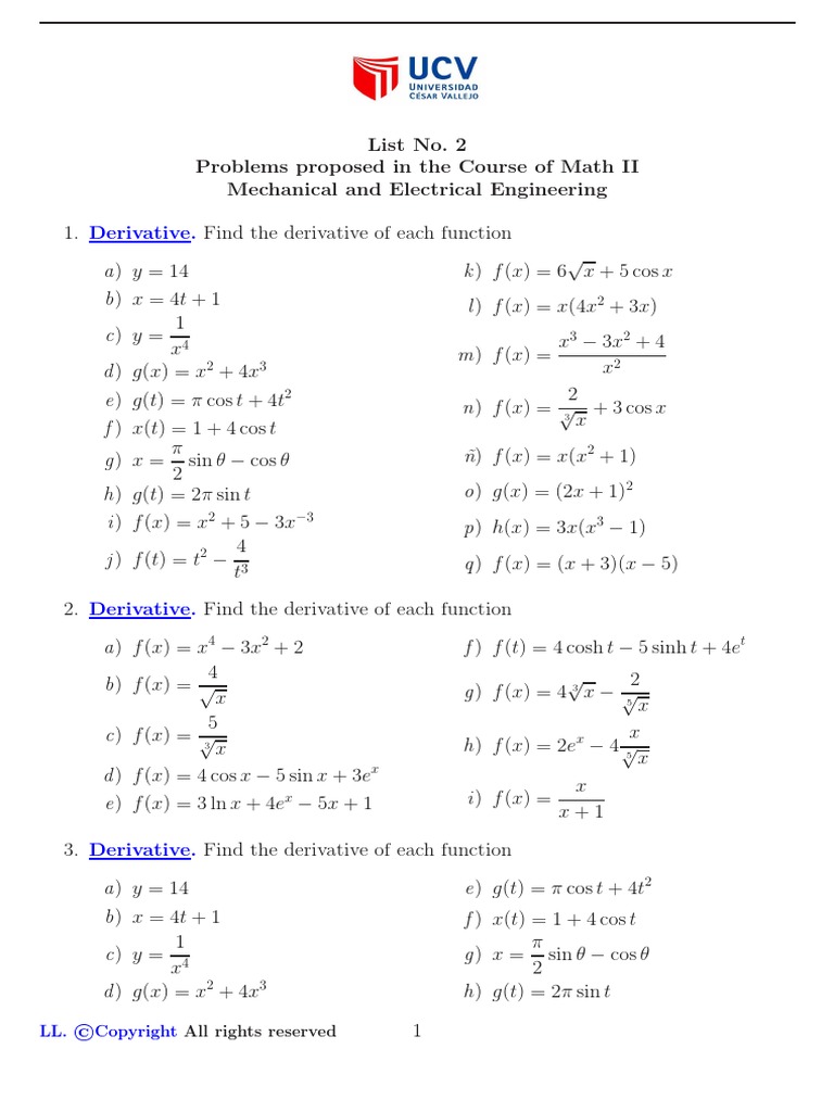 Ii Ing Mec Matematica Ii List 02 Mathematical Analysis Teaching Mathematics