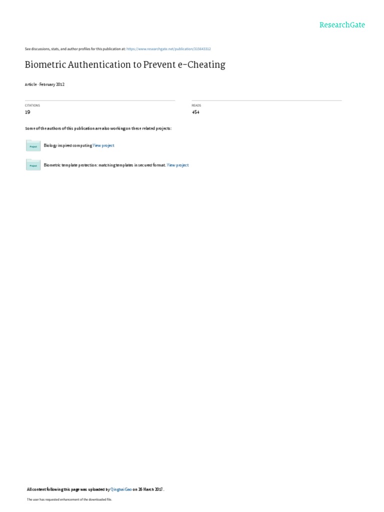 Biometric Solutions for e-Cheating Prevention | PDF | Biometrics ...