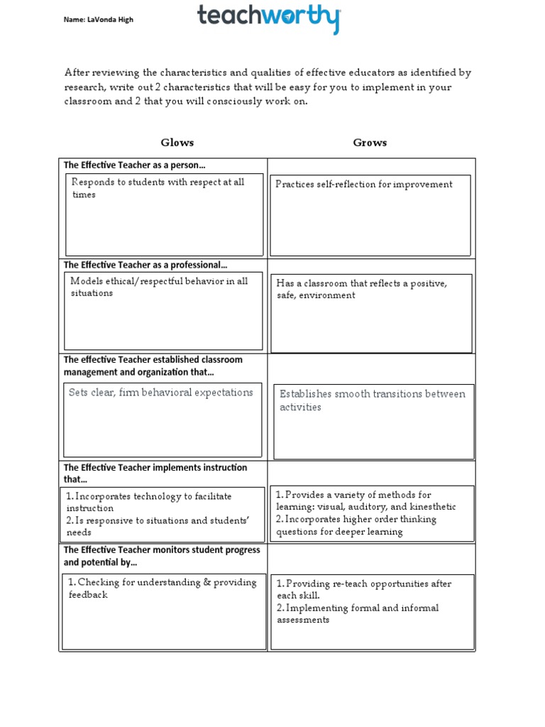 Qualities of Effective Teachers Word 1 | PDF
