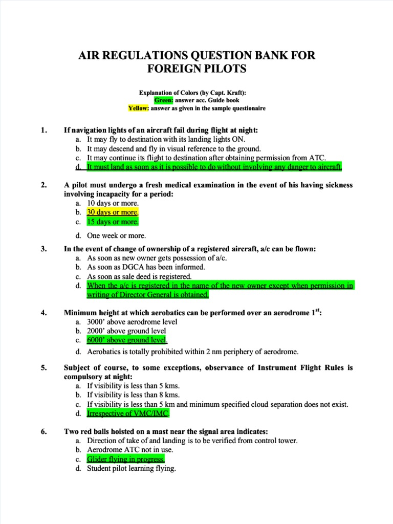 DGCA Air Regulations Question Bank | PDF | Instrument Flight Rules ...