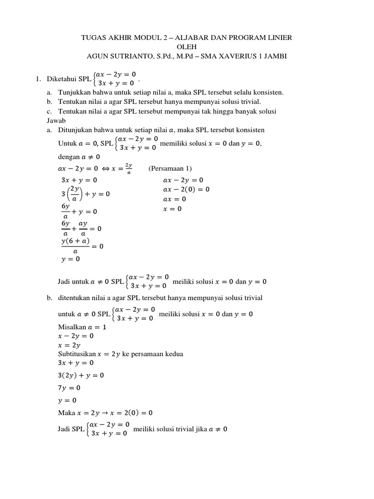 SPL dan Program Linear: Solusi Konsisten | PDF