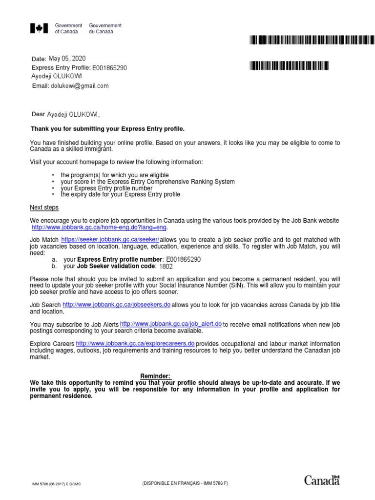 Invitation to Apply for Canadian Permanent Residency through Express ...